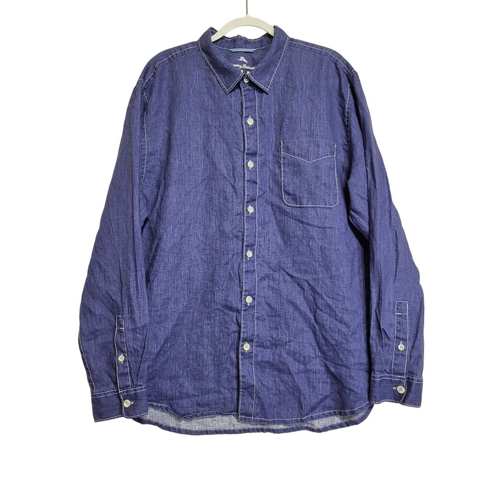 Tommy Bahama Relax Linen Men XXL Long Sleeve Shirt Blue Lightweight Marlin Logo - Picture 2 of 11